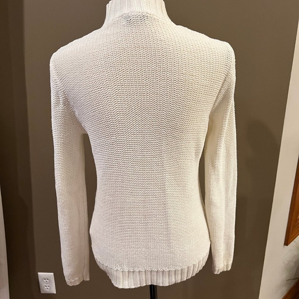 Studio Works Cream & Silver Turtleneck Sparkle Cable Knit Sweater, Size Small - Picture 4 of 7